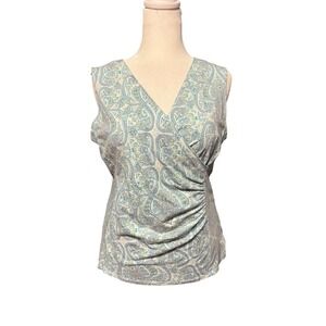 Talbots Paisley Sleeveless Top Womens M Ruched Surplice Boho Wrap Soft Easter